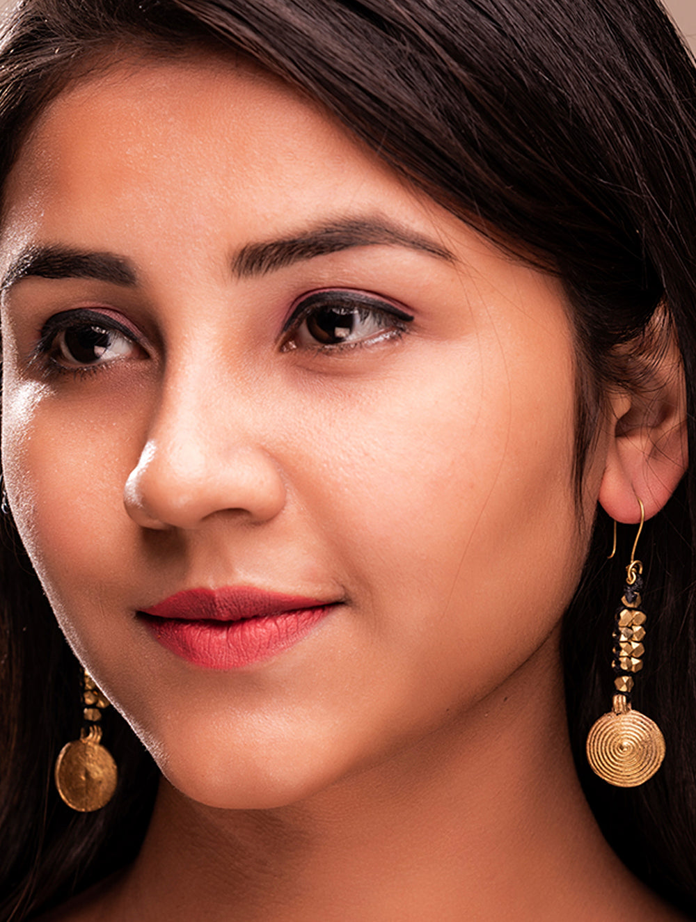 Load image into Gallery viewer, Rustic Dhokra Brass Metal Earring - Long Sphere