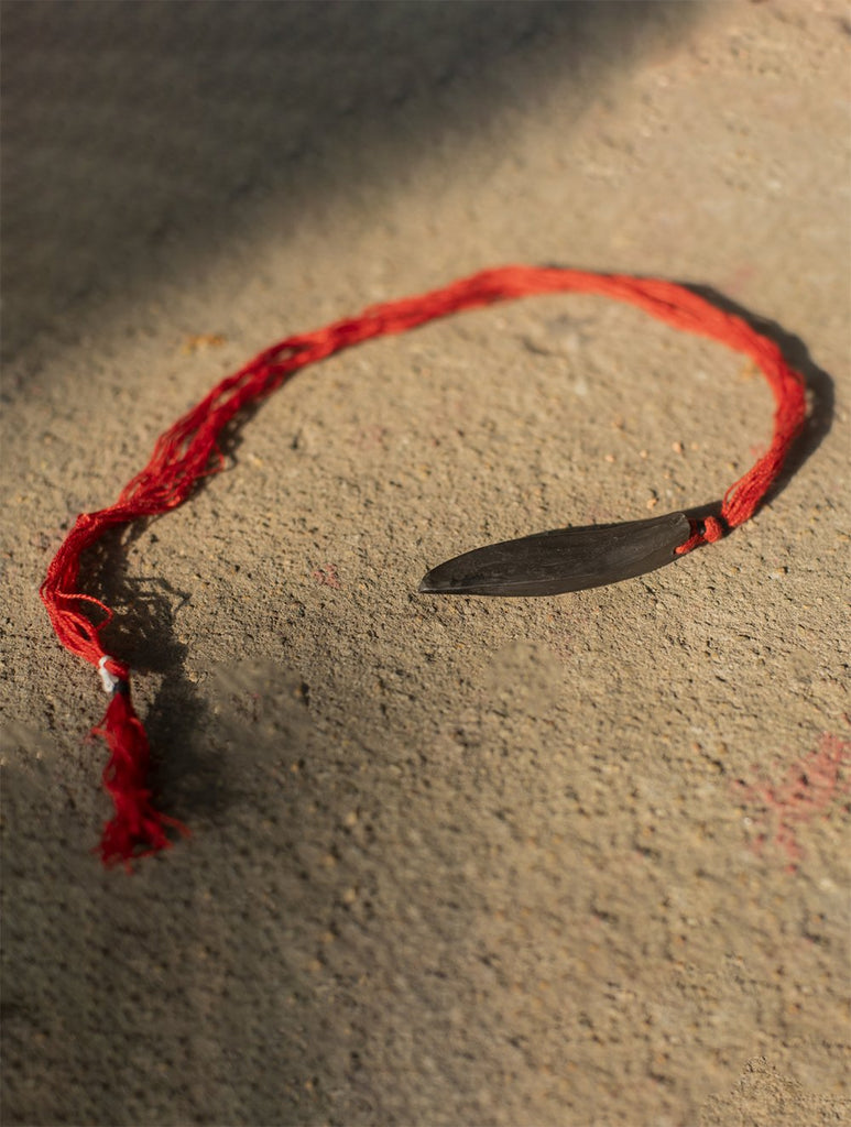 Rustic & Ethnic Hand Engraved Terracotta Neckpiece - Black Long Leaf