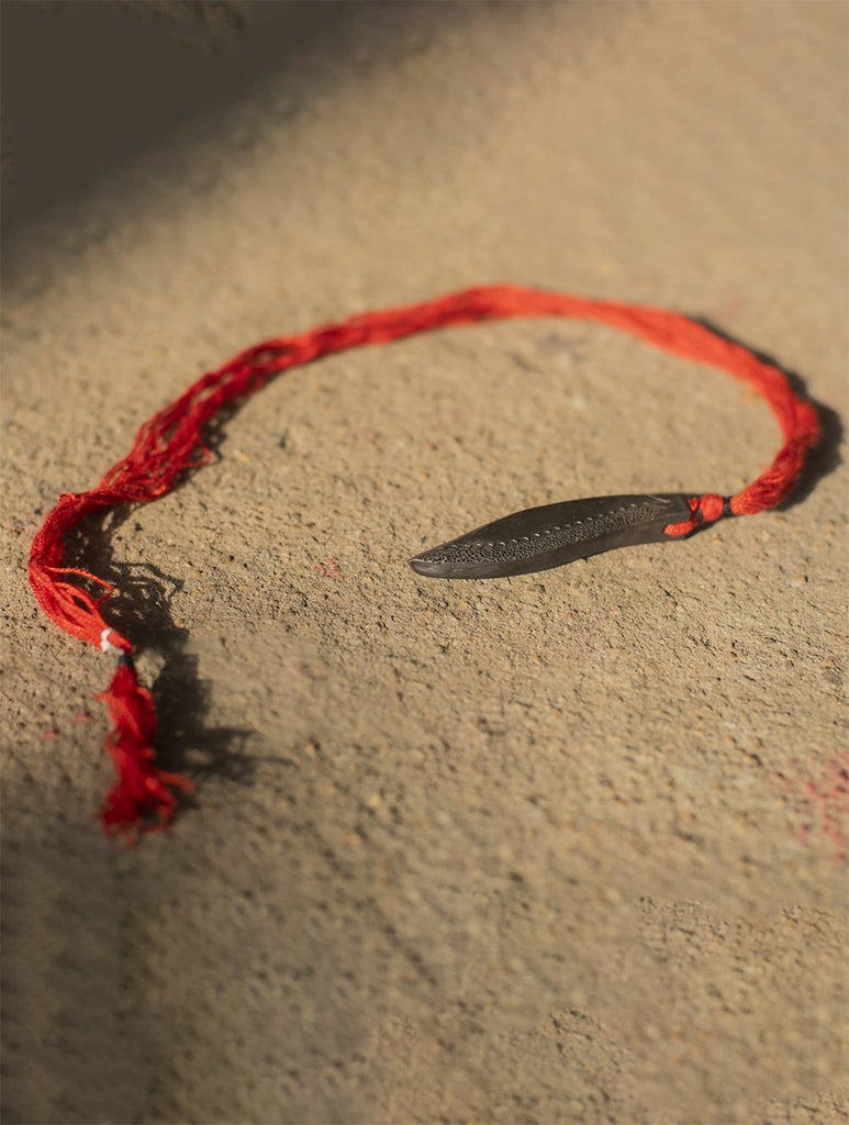 Rustic & Ethnic Hand Engraved Terracotta Neckpiece - Black Long Leaf