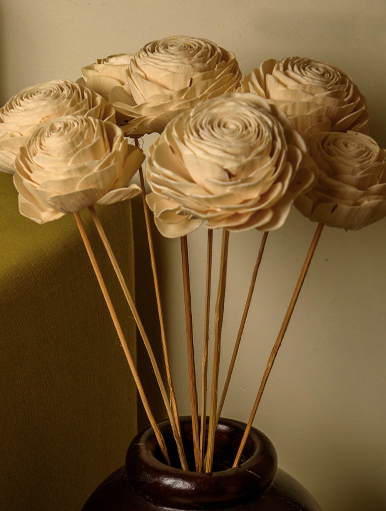 Handcrafted Shola Flowers - Blooming Roses, (Bunch of 8)