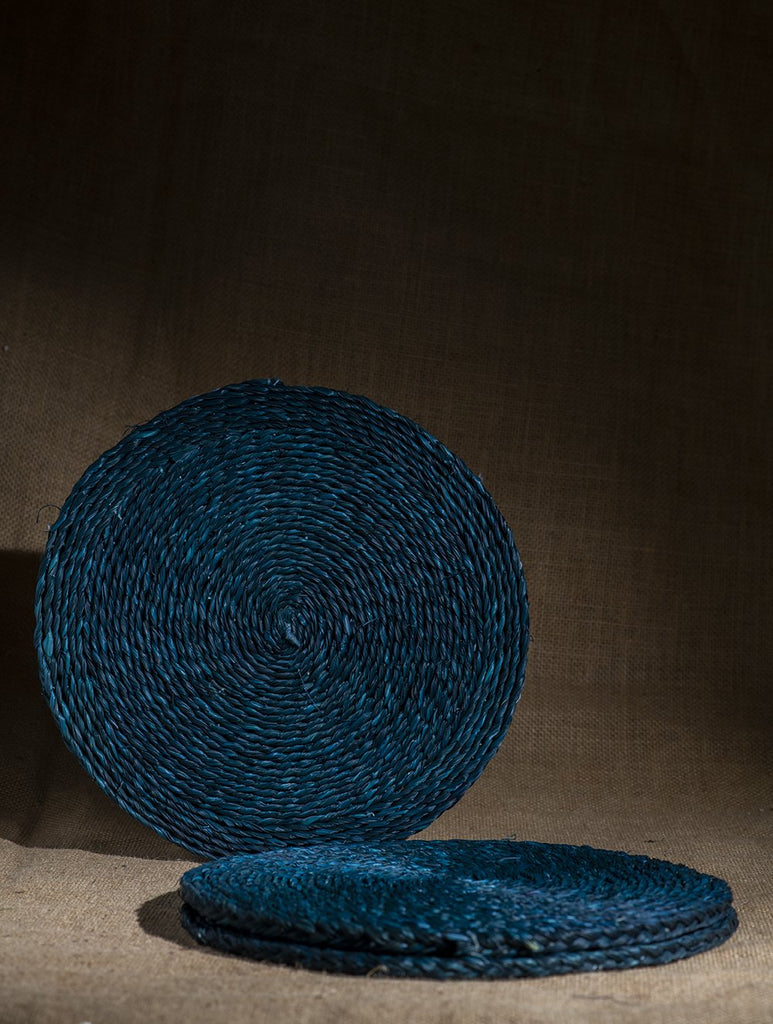 Sabai Grass Table Pot Holders - Royal Blue (Large, Set of 4)