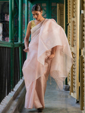 Load image into Gallery viewer, Sheer Elegance. Exclusive Handwoven Resham Silk Saree - Pastel Pink