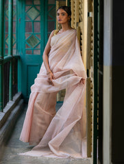 Sheer Elegance. Exclusive Handwoven Resham Silk Saree - Pastel Pink