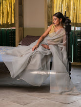 Load image into Gallery viewer, Sheer Elegance. Exclusive Handwoven Resham Silk Saree - Pearl Grey