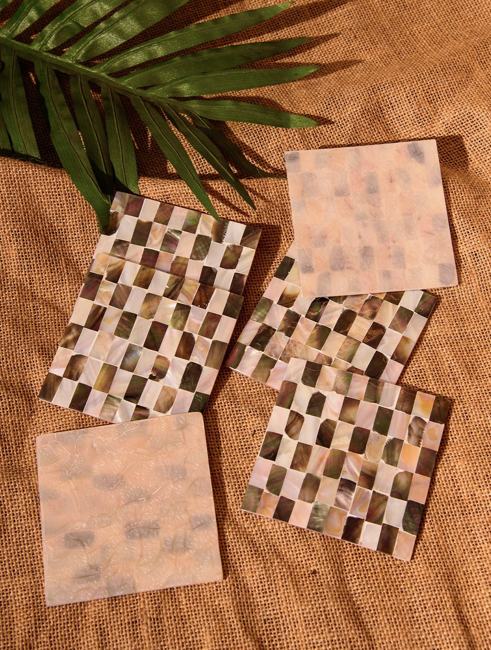 Shell Craft Coasters - Beige & Black (Set of 6)