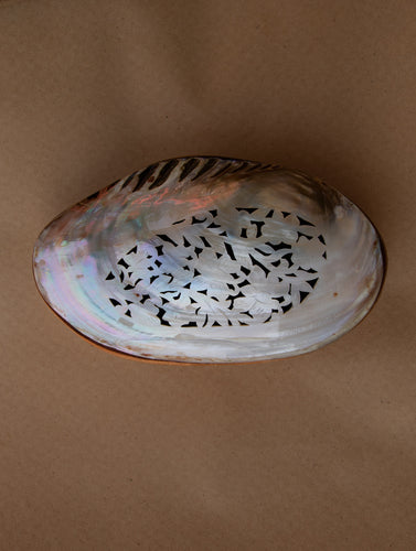 Shell Craft Multi-Utility Decorative Box (Oval; Rustic Wooden Base)