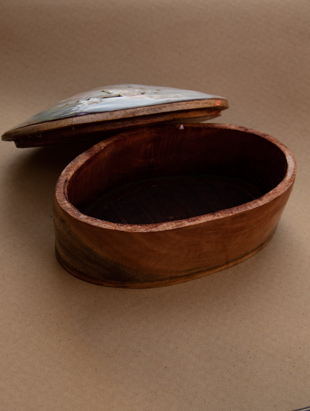 Shell Craft Multi-Utility Decorative Box (Oval; Rustic Wooden Base)