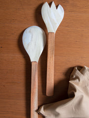 Shell Craft Salad Spoons With Wooden Handles - (Set of 2) - The India Craft House 