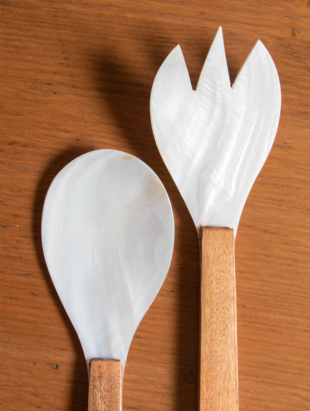 Shell Craft Salad Spoons With Wooden Handles - (Set of 2) - The India Craft House 