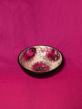 Load image into Gallery viewer, Shell Craft - Serving Bowls Set with Handpainted Pink Peacock Feather Motif -  5 Bowls with 4 Serving Spoons - The India Craft House 
