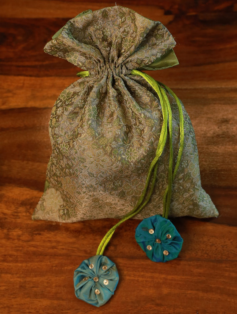 Silk Brocade Potli Bag - Green