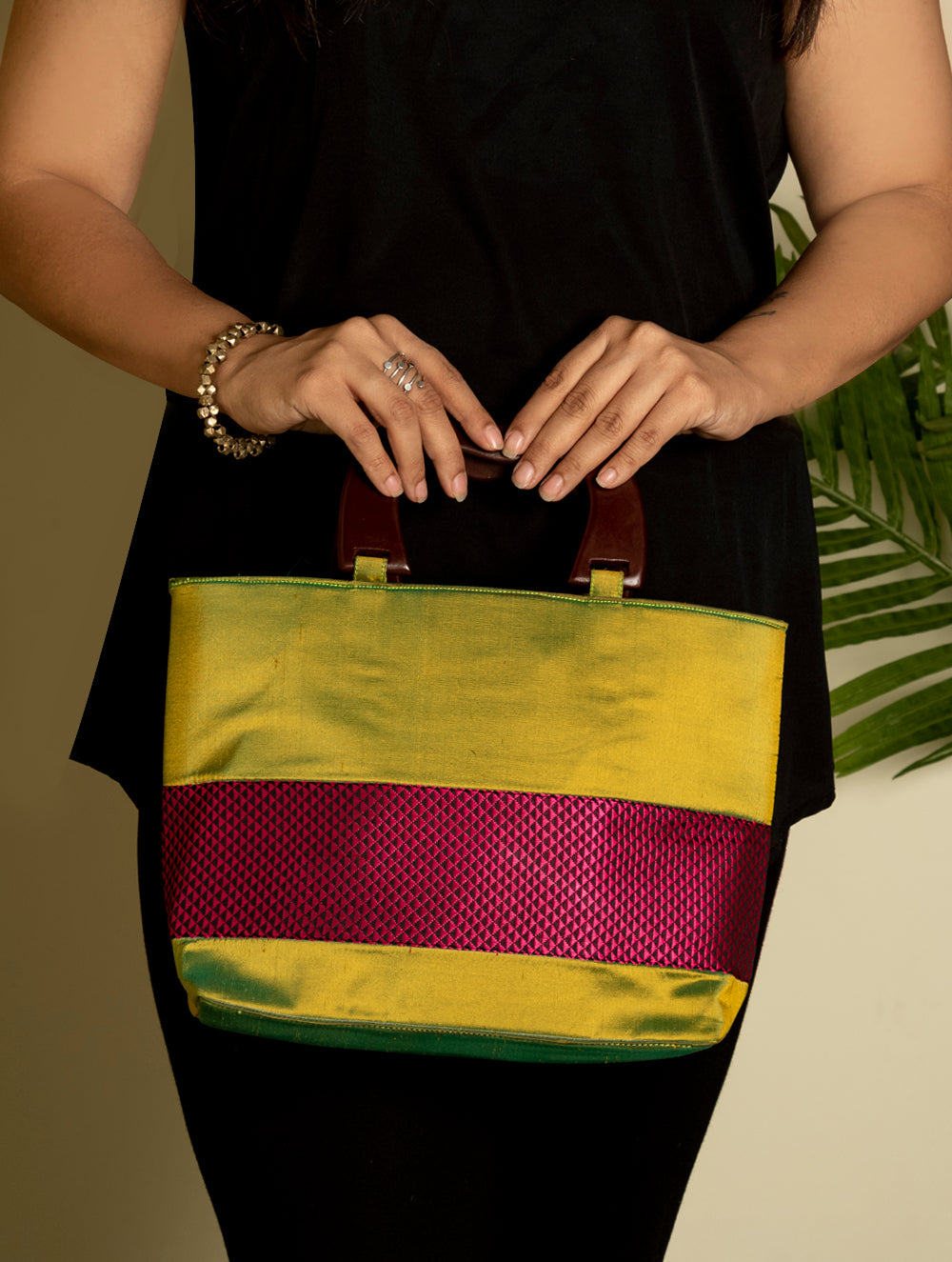 Load image into Gallery viewer, Silk Tote Bag with Khand Fabric Trimming - The India Craft House 