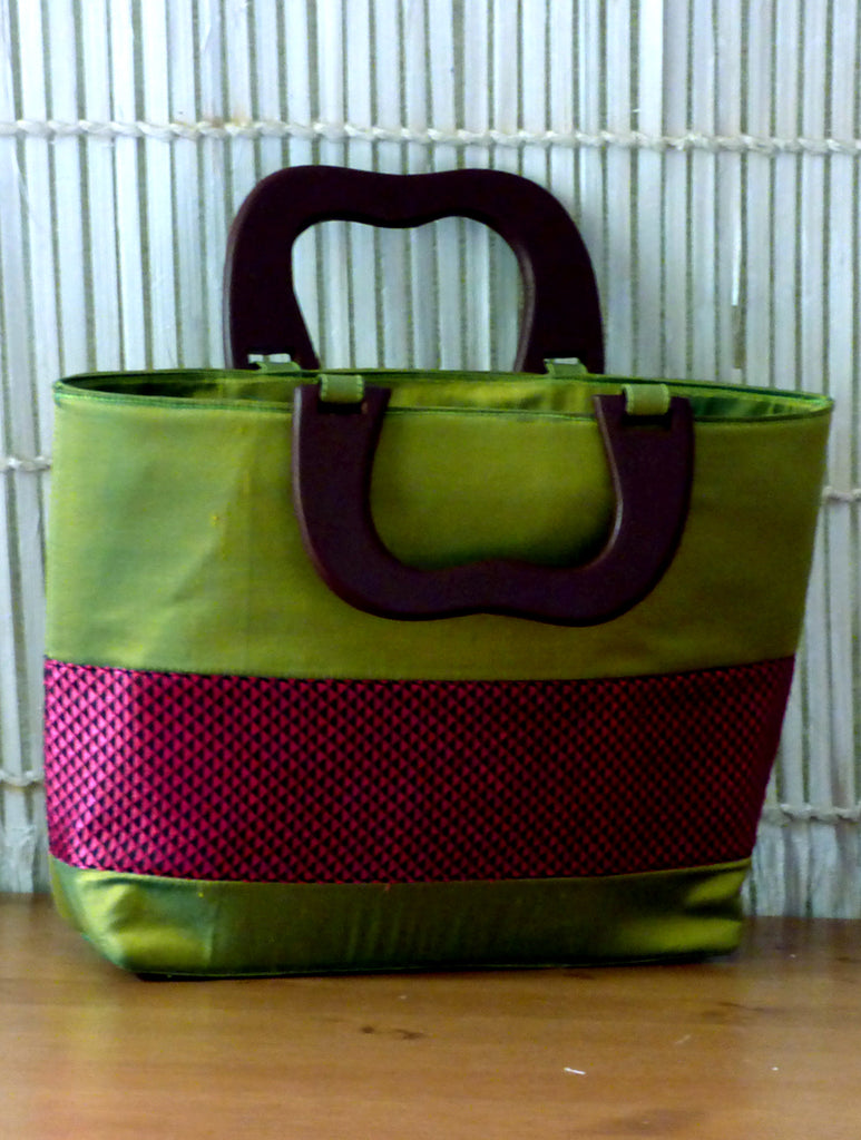 Silk Tote Bag with Khand Fabric Trimming - The India Craft House 