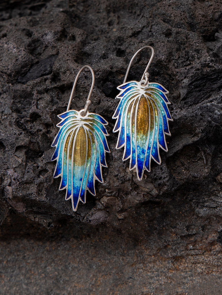 Silver Meenakari Earrings - Hanging Blue Lotus