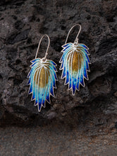 Load image into Gallery viewer, Silver Meenakari Earrings - Hanging Blue Lotus