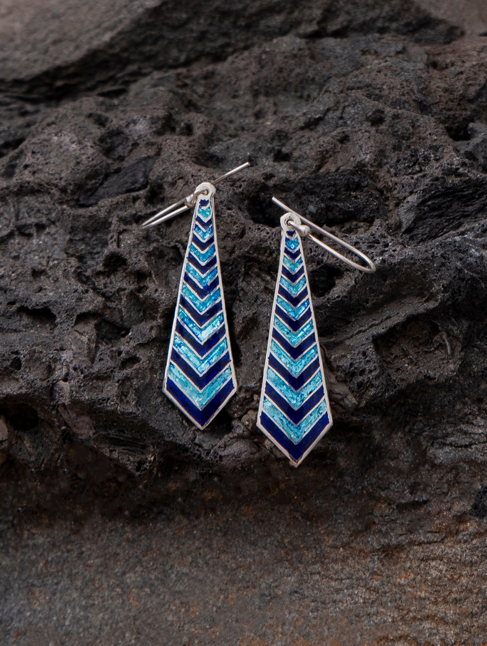 Load image into Gallery viewer, Silver Meenakari Earrings - Royal Blue Long Danglers