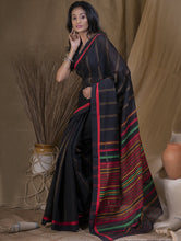 Load image into Gallery viewer, Soft Handwoven Bengal Cotton Saree - Black &amp; Red