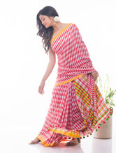 Load image into Gallery viewer, Soft Bengal Handwoven Gamcha Checked Saree - Red &amp; White
