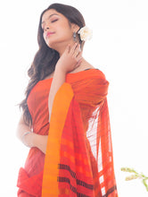 Load image into Gallery viewer, Soft Bengal Handwoven Kantha Stitch Cotton Saree - Orange &amp; Mustard