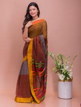 Load image into Gallery viewer, Soft Bengal Handwoven Kantha Stitch Cotton Saree - Rust &amp; Grey