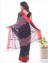 Load image into Gallery viewer, Soft Bengal Handwoven Khadi Cotton Saree - Black 