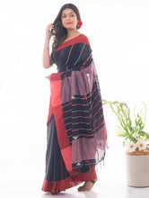 Load image into Gallery viewer, Soft Bengal Handwoven Khadi Cotton Saree - Black 