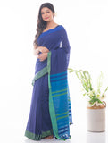 Soft Bengal Handwoven Khadi Cotton Saree - Blue & Green