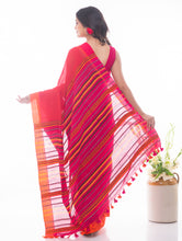 Load image into Gallery viewer, Soft Bengal Handwoven Khadi Cotton Saree - Warm Red