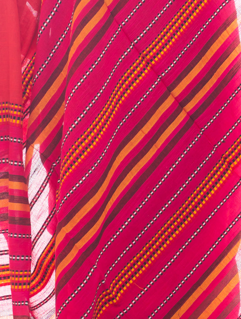 Soft Bengal Handwoven Khadi Cotton Saree - Warm Red
