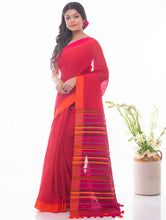 Load image into Gallery viewer, Soft Bengal Handwoven Khadi Cotton Saree - Warm Red