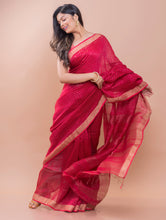 Load image into Gallery viewer, Soft Bengal Handwoven Linen Saree - Red