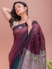 Load image into Gallery viewer, Soft Bengal Handwoven Linen Saree - Teal &amp; Pink