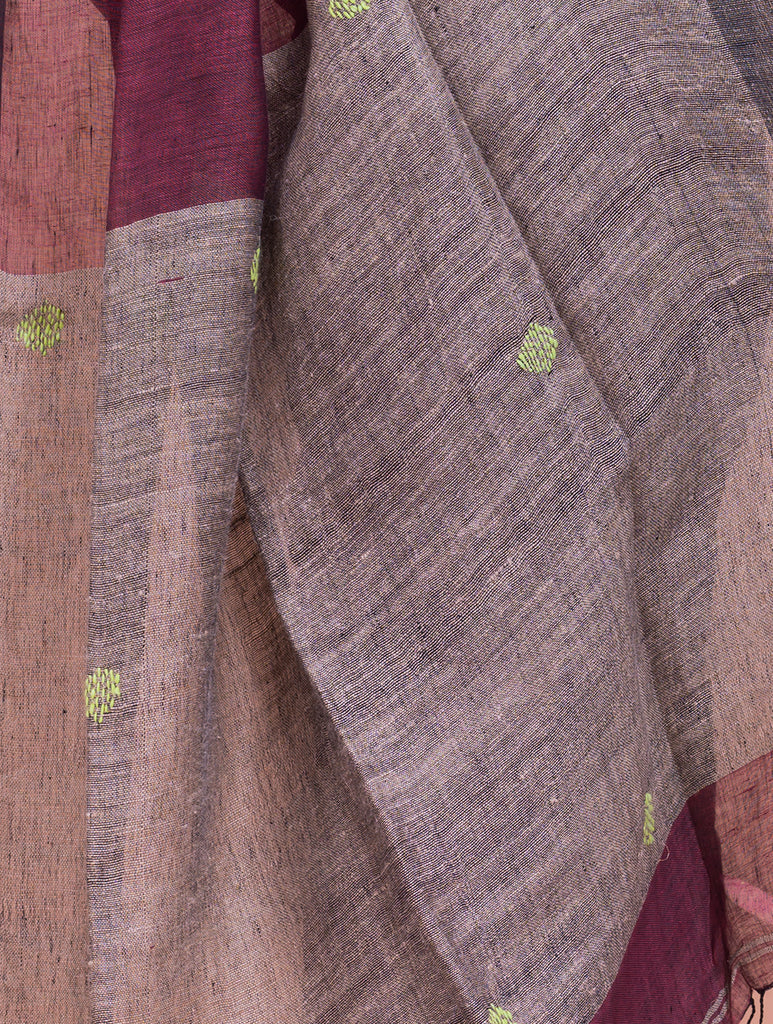 Soft Bengal Handwoven Linen Saree - Teal & Pink