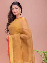 Load image into Gallery viewer, Soft Bengal Handwoven Linen Saree -  Ochre &amp; Gold