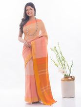 Load image into Gallery viewer, Soft Bengal Handwoven &amp; Kantha Stitch Cotton Saree - Vibrant Orange