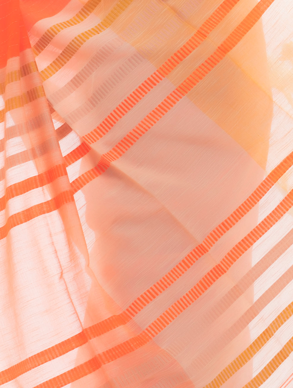 Soft Bengal Handwoven & Kantha Stitch Khadi  Cotton Saree - Orange