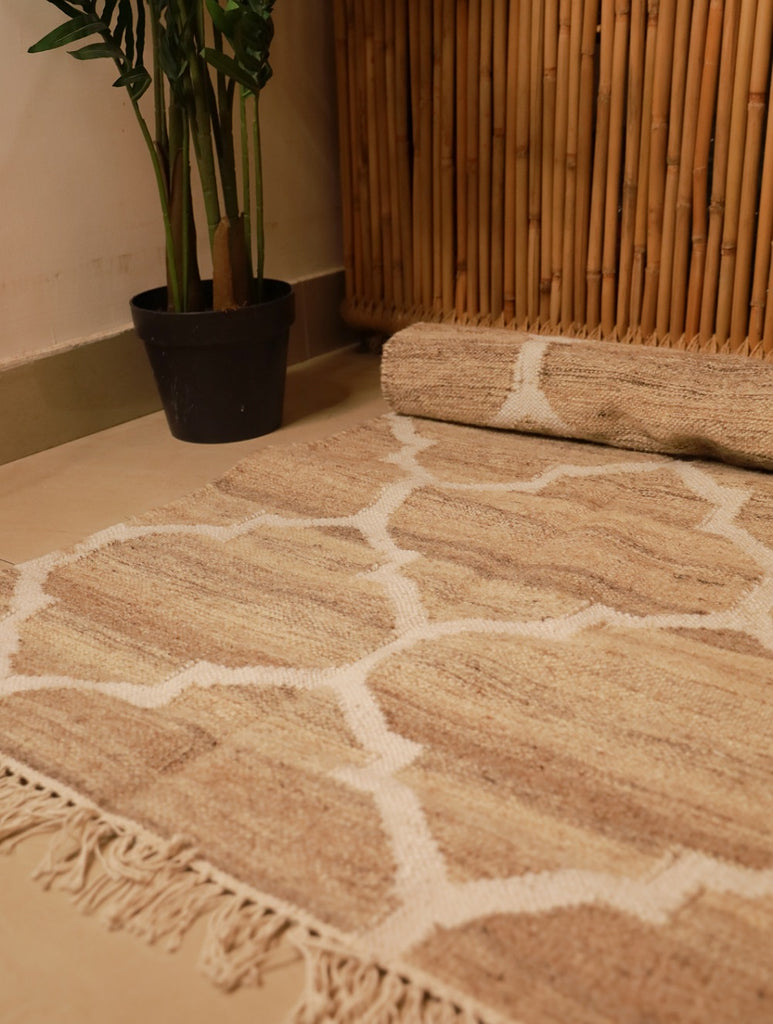 Soft Cotton Woven Yoga Mat - Beige Ornate