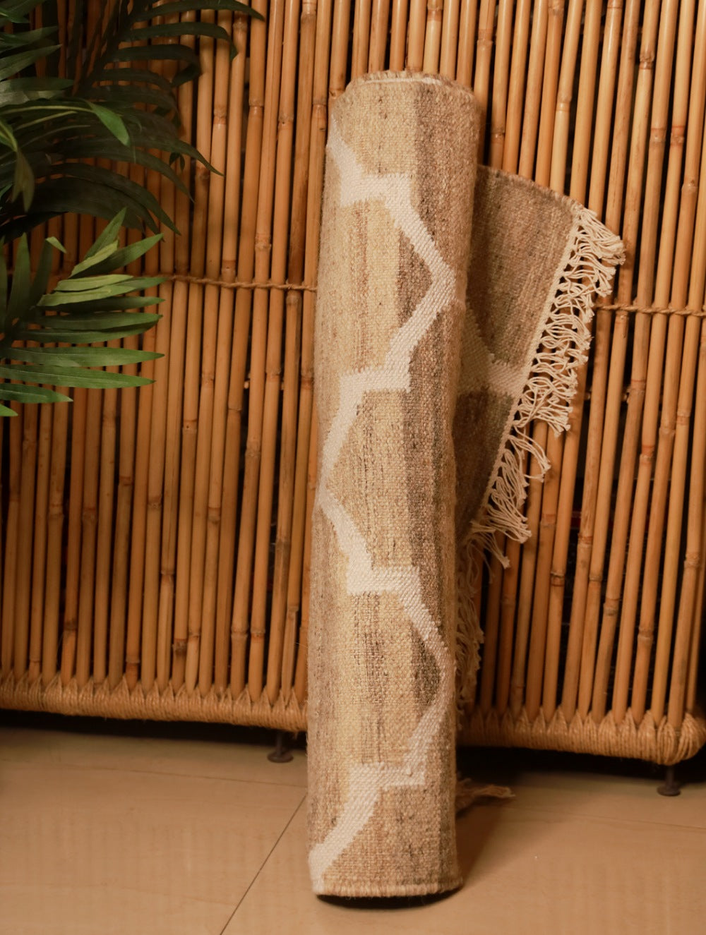 Soft Cotton Woven Yoga Mat - Beige Ornate