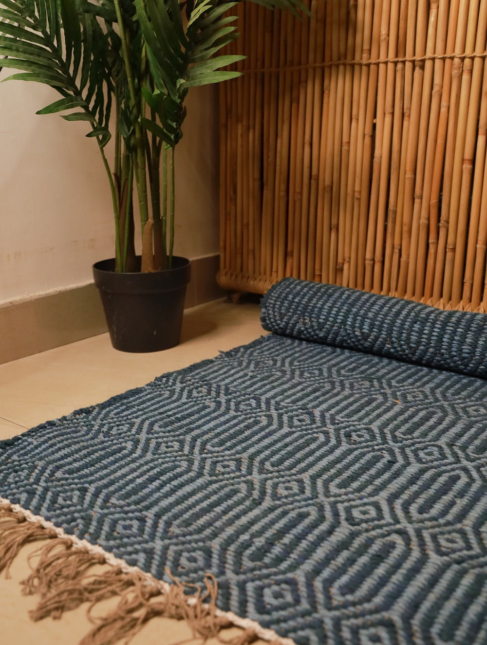 Soft Cotton Woven Yoga Mat - Blue 