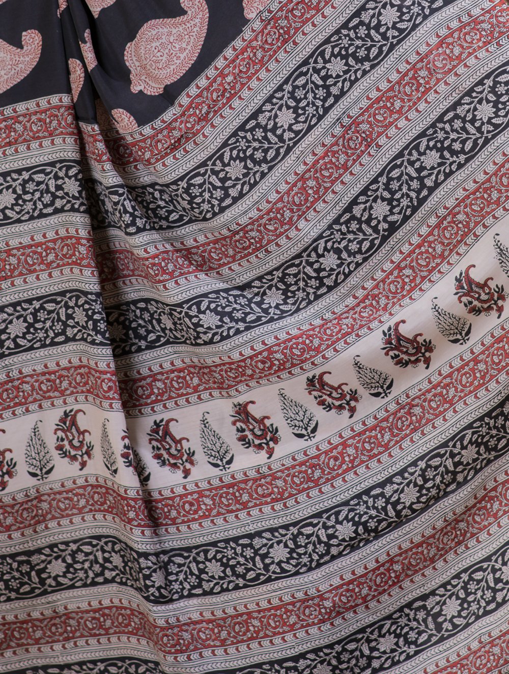 Soft & Flowing Bagru Block Printed Modal Silk Saree - Black Ambi (With Blouse Piece)