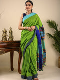 Soft & Graceful. Pure Handwoven Khadi Cotton Saree (With Blouse Piece) - Green & Turquoise