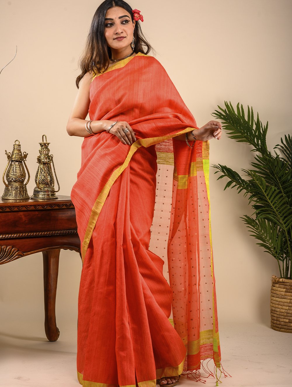 GoSriKi Women's Jute Silk Saree With Blouse Piece - Jute silk / Mirror Work  | Cotton saree blouse designs, Jute silk saree, Mirror work saree