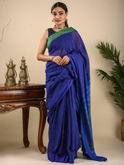 Soft & Graceful. Pure Handwoven Khadi Cotton Saree (With Blouse Piece) - Royal Blue