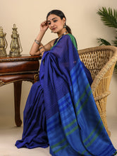 Load image into Gallery viewer, Soft &amp; Graceful. Pure Handwoven Khadi Cotton Saree (With Blouse Piece) - Royal Blue