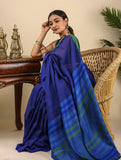 Soft & Graceful. Pure Handwoven Khadi Cotton Saree (With Blouse Piece) - Royal Blue