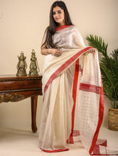 Load image into Gallery viewer, Soft &amp; Graceful. Pure Handwoven Khadi Cotton Saree (With Blouse Piece) - White &amp; Red Sequin Pallu