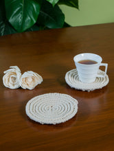 Load image into Gallery viewer, Spiral Handknotted Macramé Coaster Sets / Trivets (Set of 2) - Beige