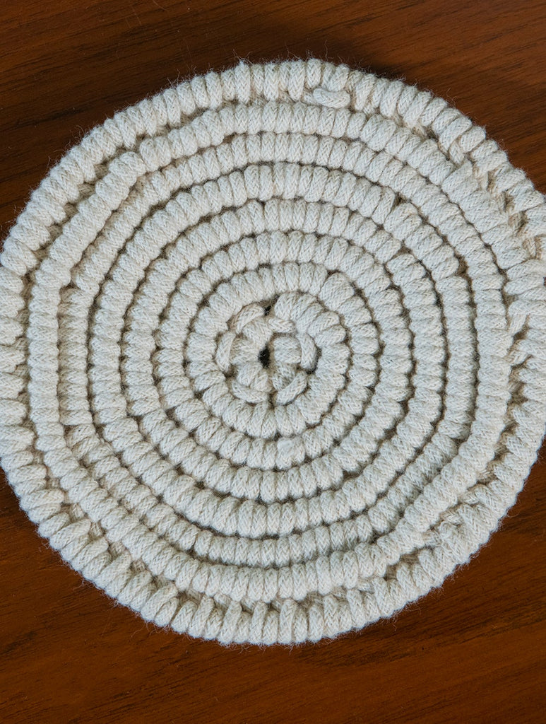 Spiral Handknotted Macramé Coaster Sets / Trivets (Set of 2) - Beige