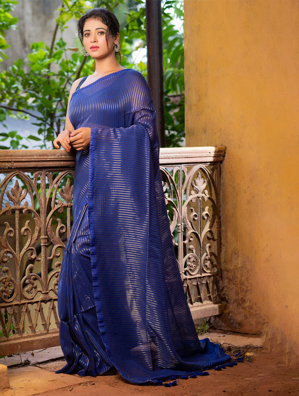 Orange blue combination royal look woven Banarasi silk saree – Shoppingyar