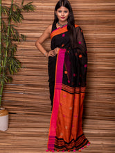 Load image into Gallery viewer, Striking &amp; Vibrant. Pure Handwoven Linen Saree with Bootis (With Blouse Piece)